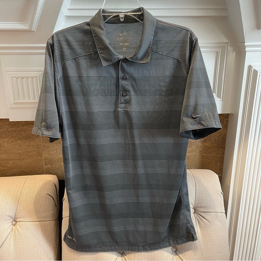 BN: Nike Dri Fit Polo Shirt Mens Size Small Grey Striped Golf Swoosh Embroidered